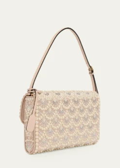 Valentino GaravaniDevain Pearly-Embellished Satin Top-Handle Bag