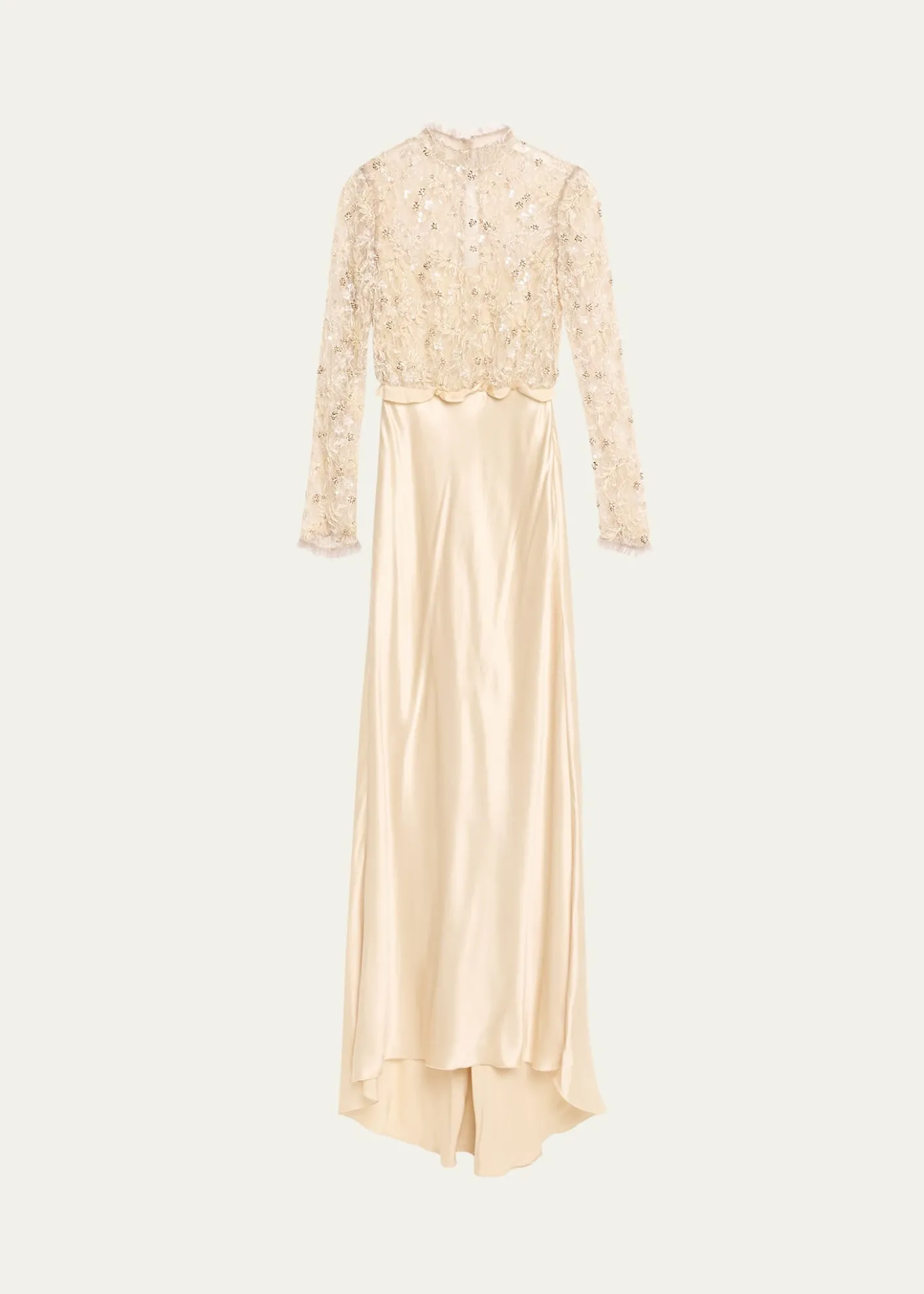 Valentino GaravaniEmbroidered Lace Long-Sleeve Silk Gown