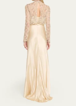 Valentino GaravaniEmbroidered Lace Long-Sleeve Silk Gown