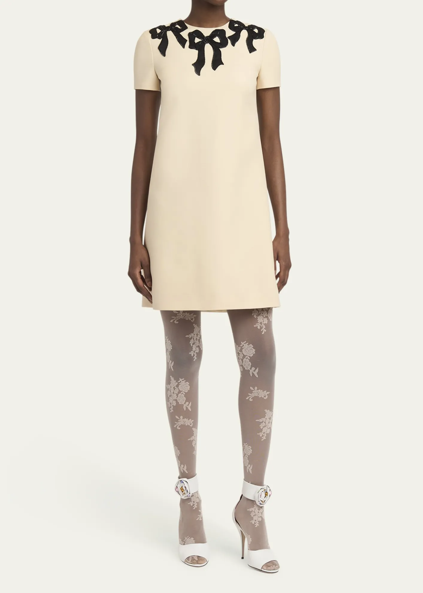 Valentino GaravaniEmbroidered Bow Satin Crepe Mini Dress