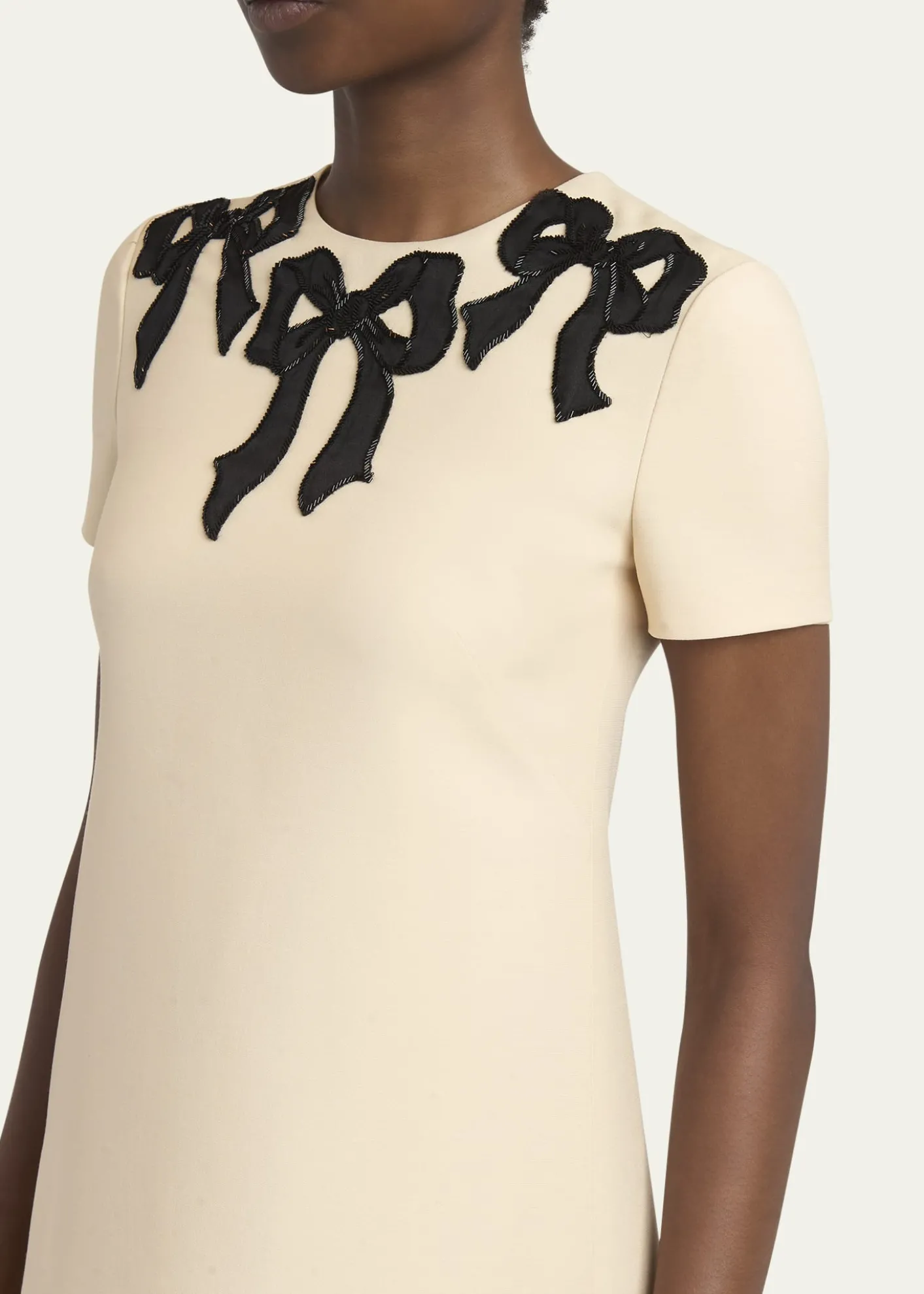 Valentino GaravaniEmbroidered Bow Satin Crepe Mini Dress