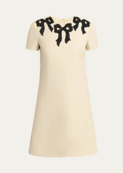 Valentino GaravaniEmbroidered Bow Satin Crepe Mini Dress