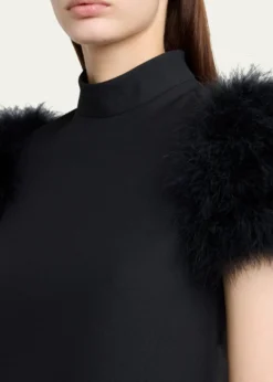 Valentino GaravaniFeather-Sleeve Mock-Neck Mini Dress
