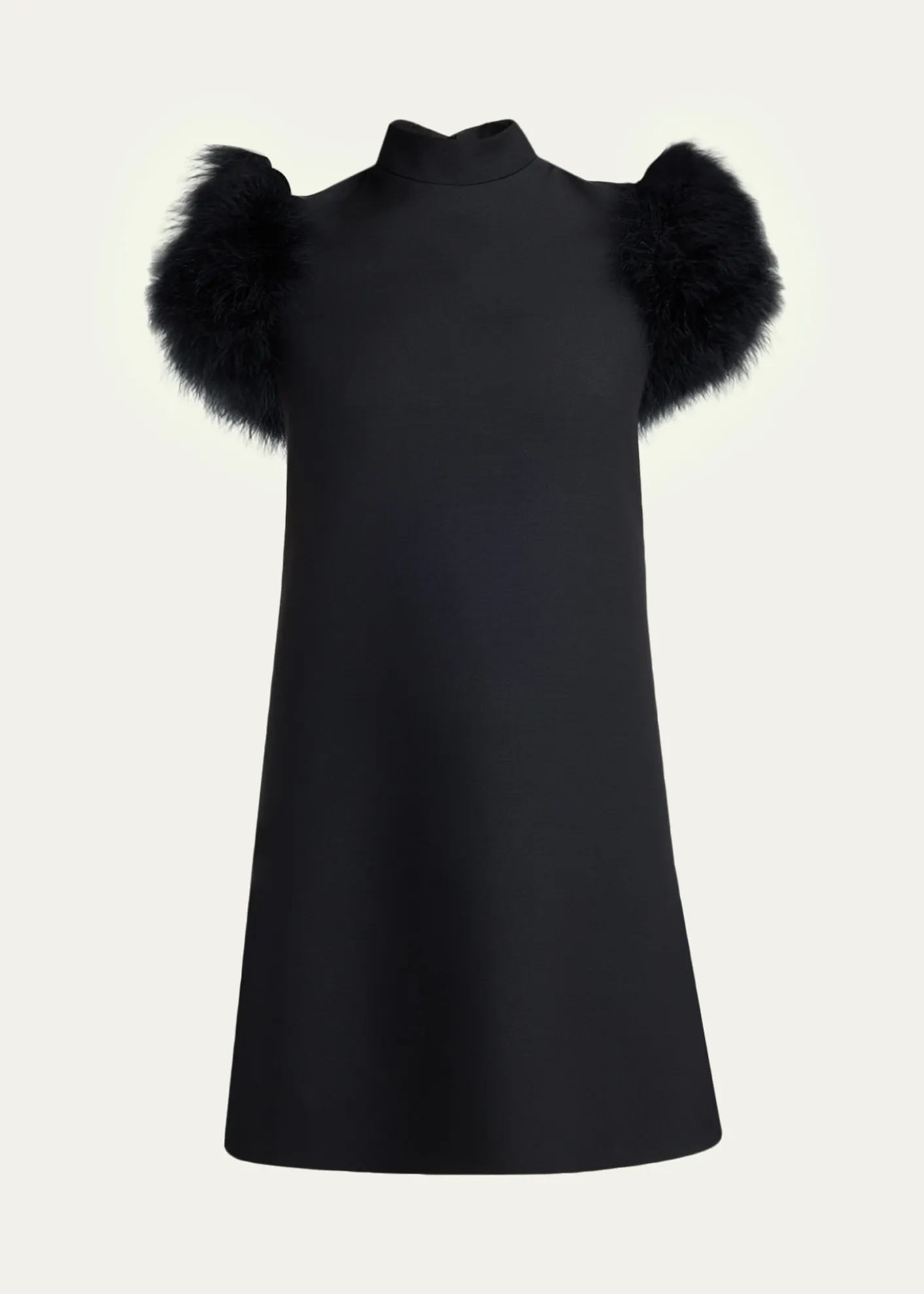 Valentino GaravaniFeather-Sleeve Mock-Neck Mini Dress