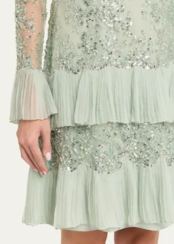 Valentino GaravaniFloral Embroidered Long-Sleeve Ruffle Mini Dress