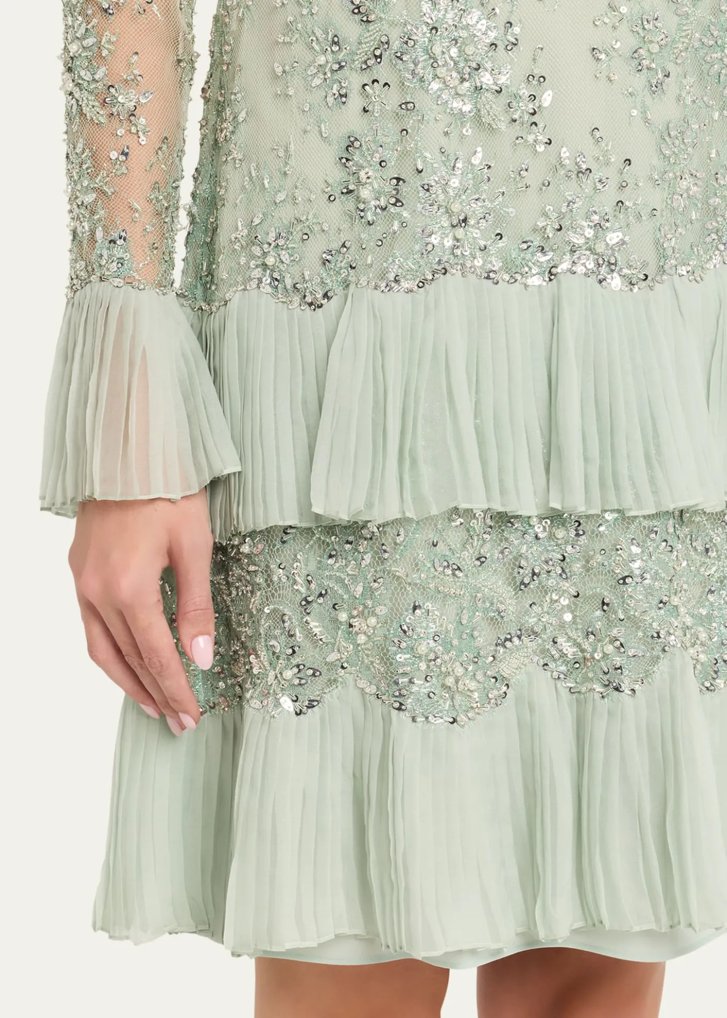 Valentino GaravaniFloral Embroidered Long-Sleeve Ruffle Mini Dress