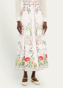 Valentino GaravaniFloral Embroidered Midi Skirt
