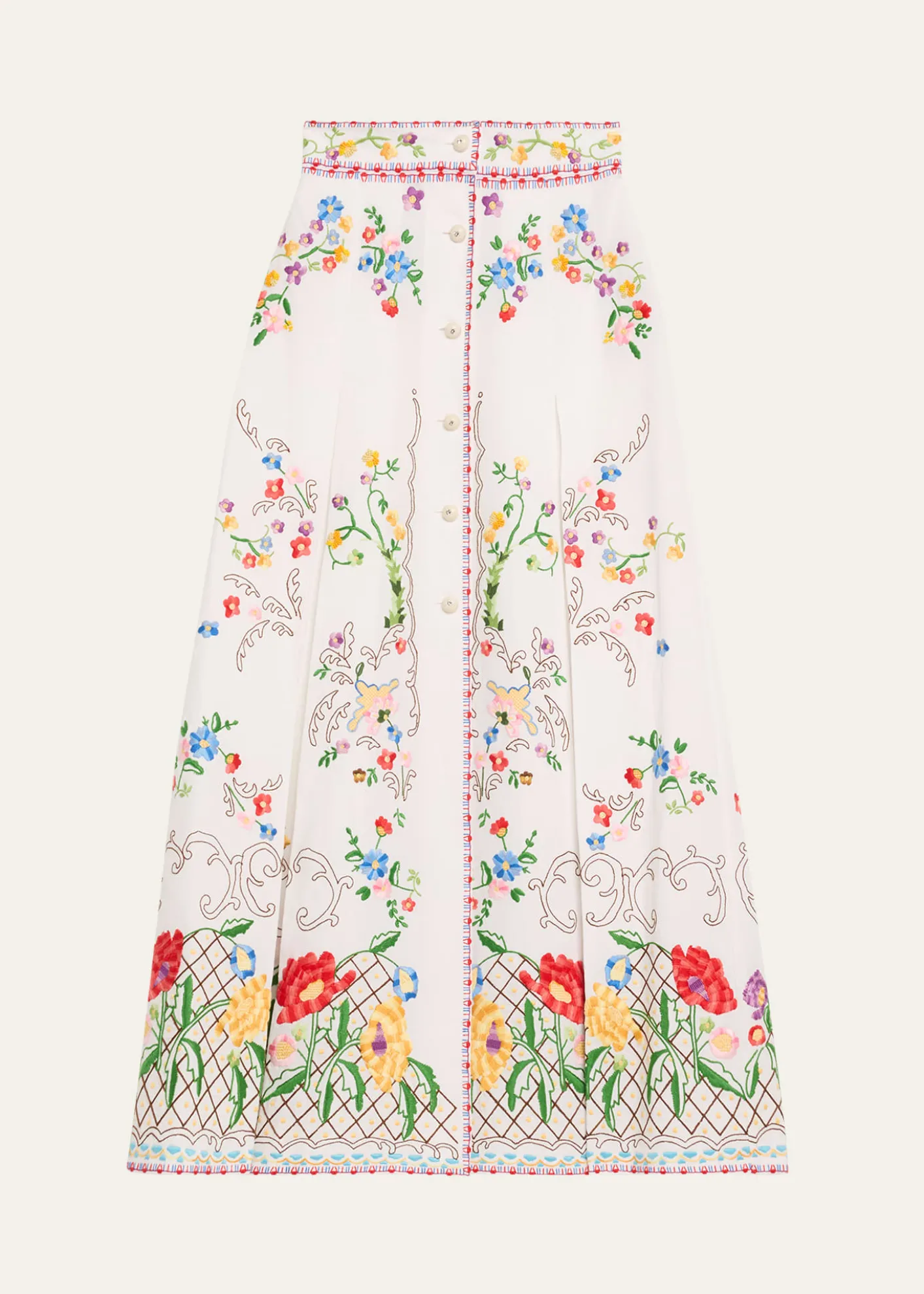 Valentino GaravaniFloral Embroidered Midi Skirt