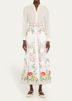 Valentino GaravaniFloral Embroidered Midi Skirt