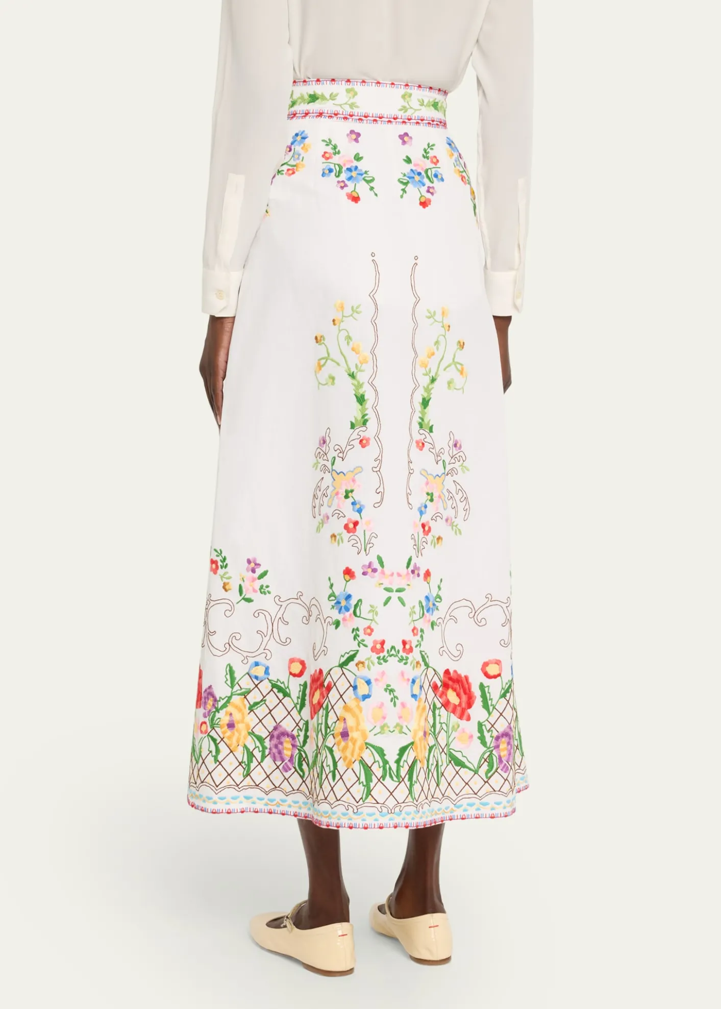 Valentino GaravaniFloral Embroidered Midi Skirt