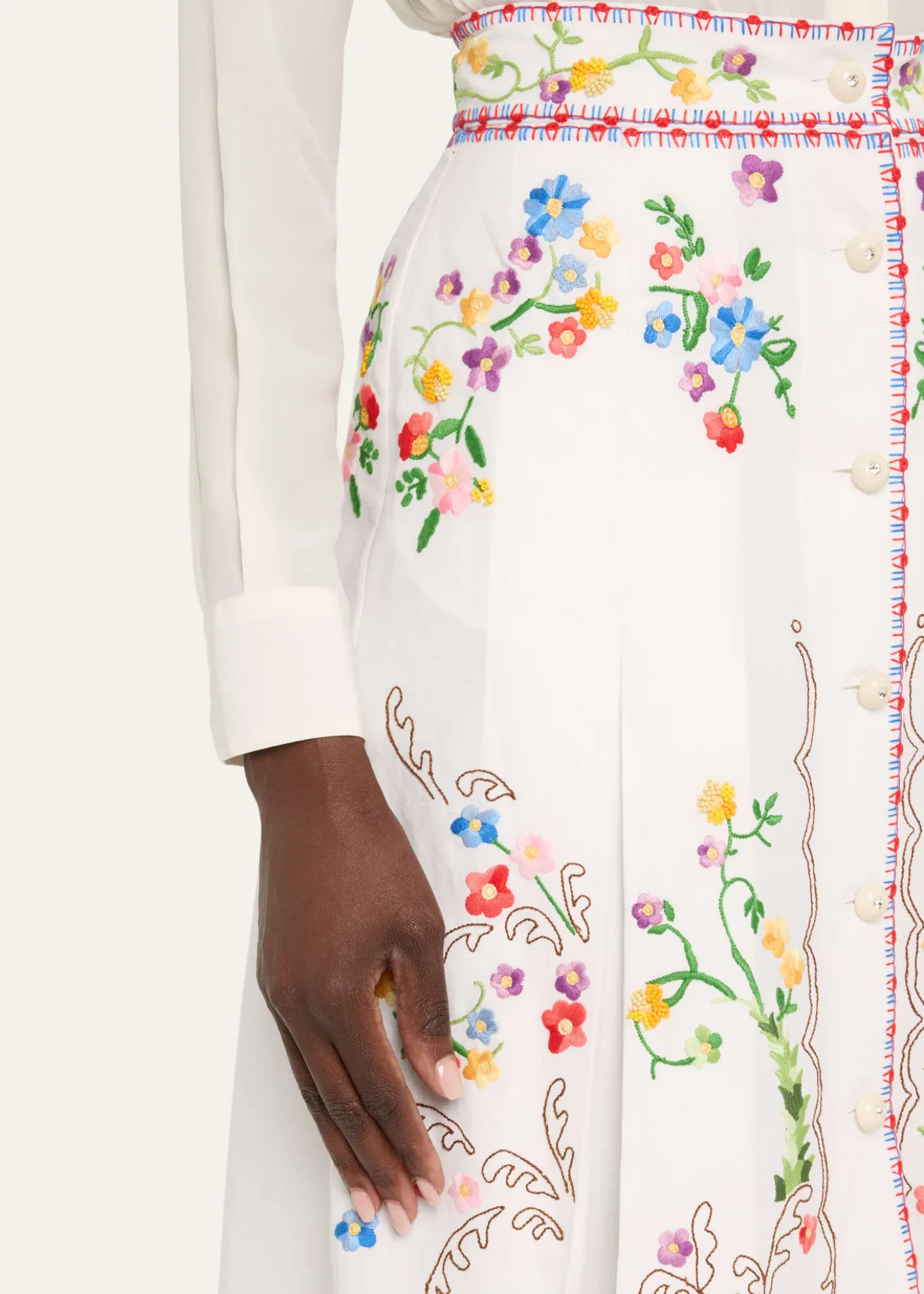 Valentino GaravaniFloral Embroidered Midi Skirt