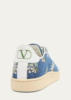 Valentino GaravaniFloral Embroidered Denim Low-Top Sneakers