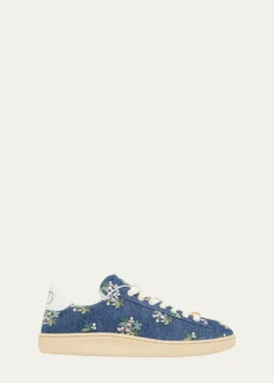 Valentino GaravaniFloral Embroidered Denim Low-Top Sneakers