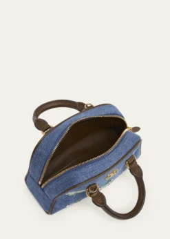 Valentino GaravaniFloral-Embroidered Denim VLogo Top-Handle Bag