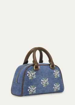 Valentino GaravaniFloral-Embroidered Denim VLogo Top-Handle Bag