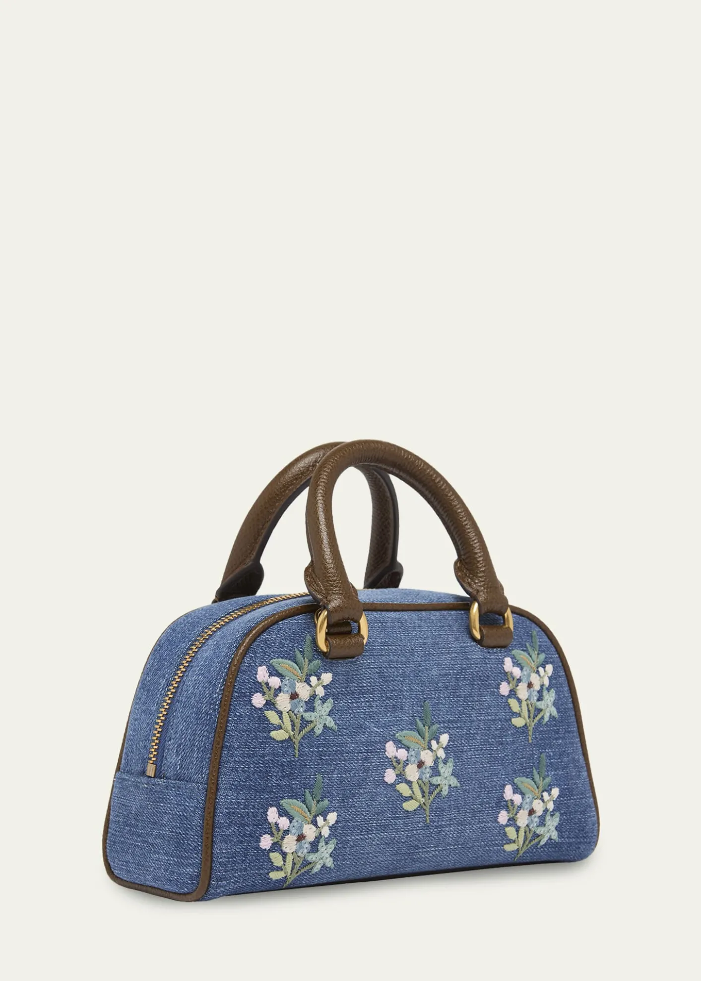 Valentino GaravaniFloral-Embroidered Denim VLogo Top-Handle Bag