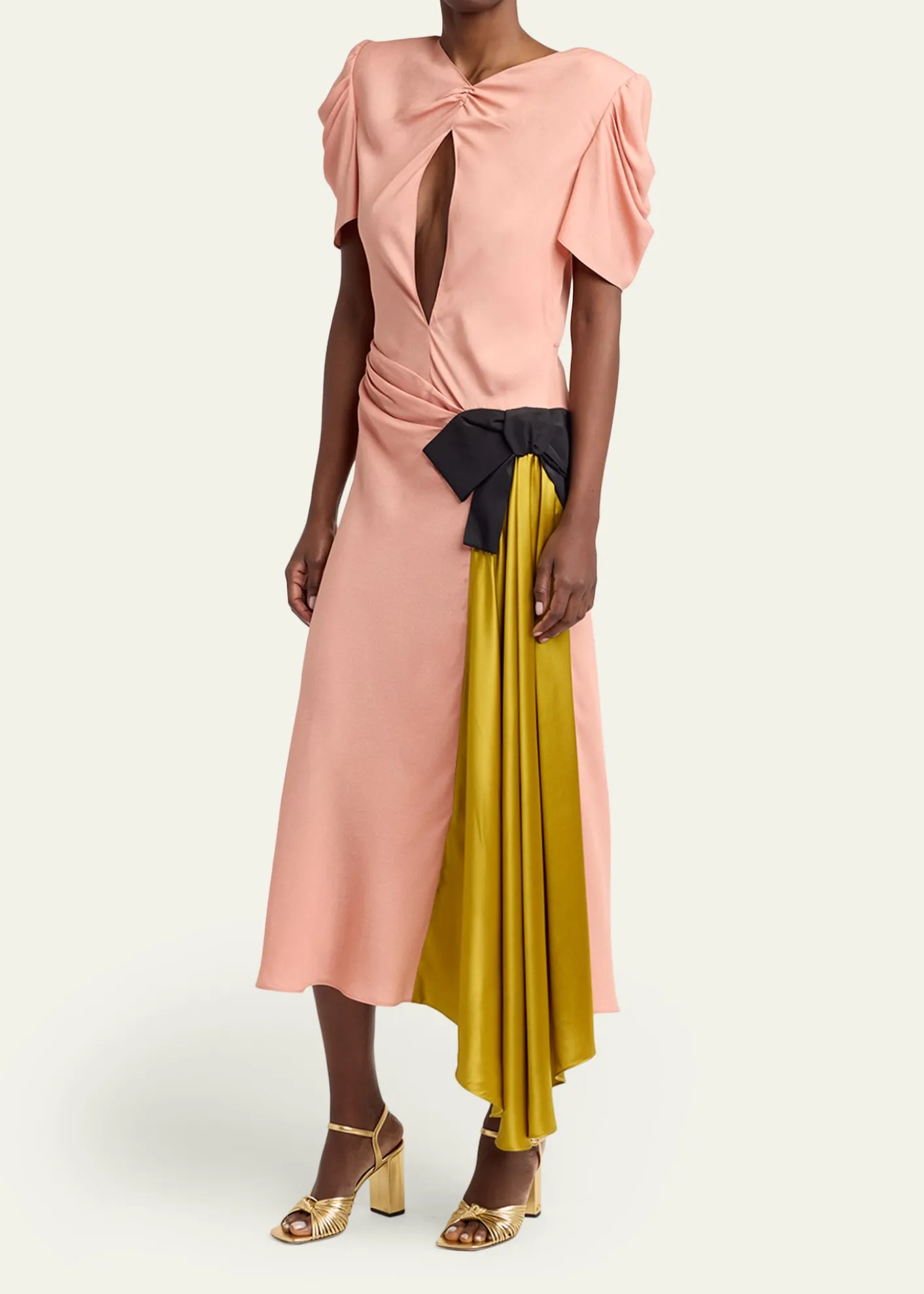 Valentino GaravaniGathered Colorblock Midi Dress