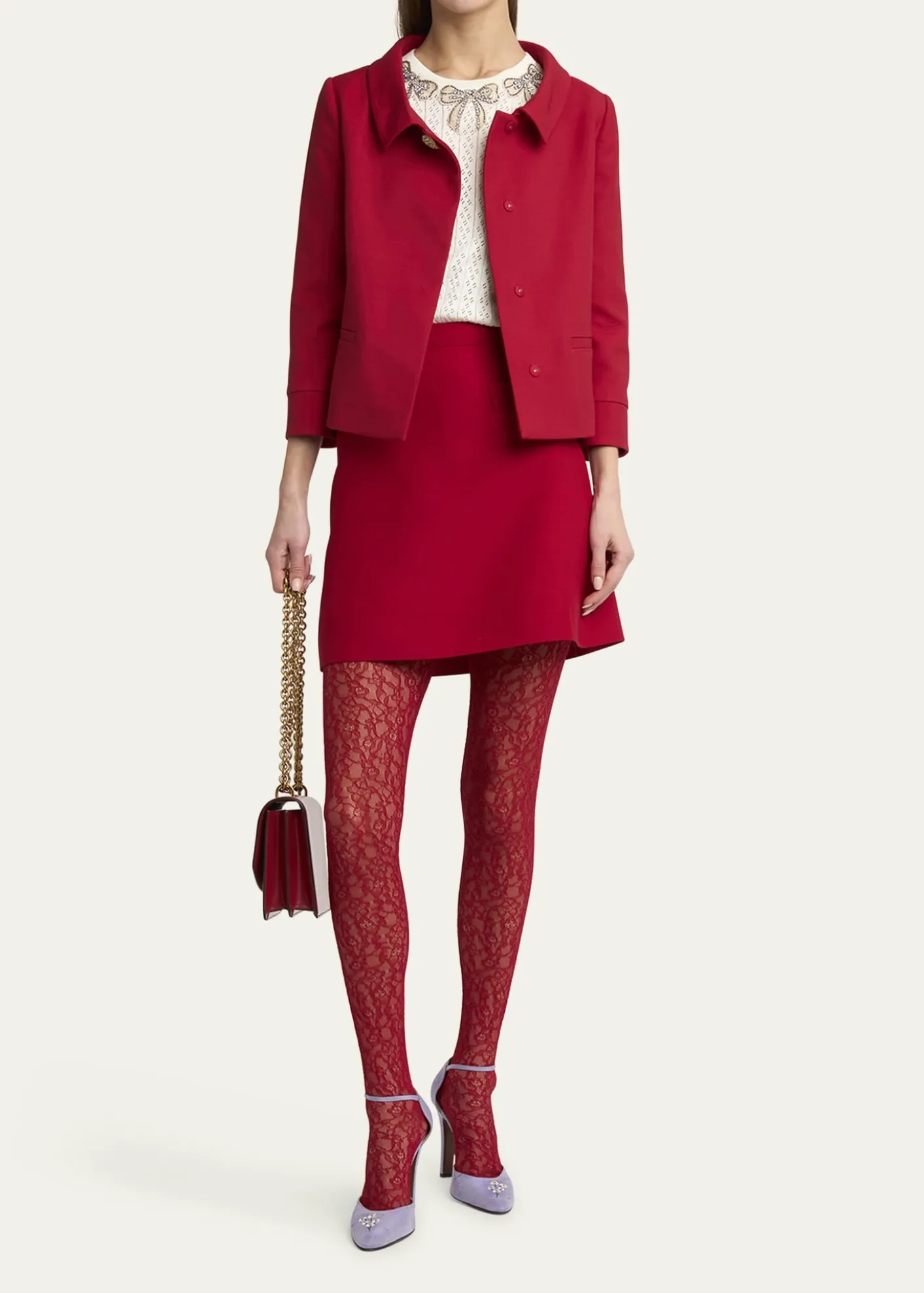 Valentino GaravaniHeart Button Crepe Couture Mini Skirt