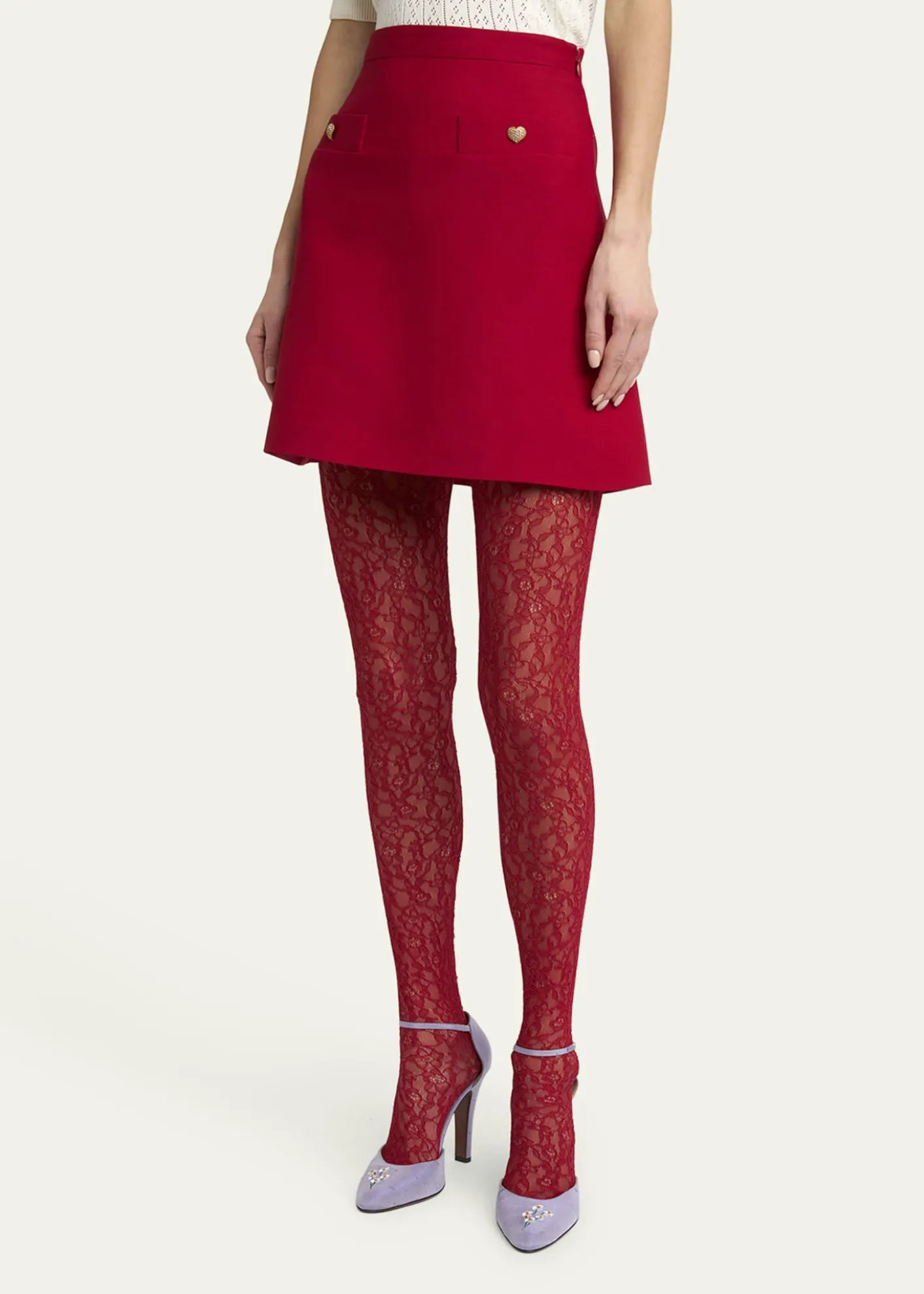 Valentino GaravaniHeart Button Crepe Couture Mini Skirt