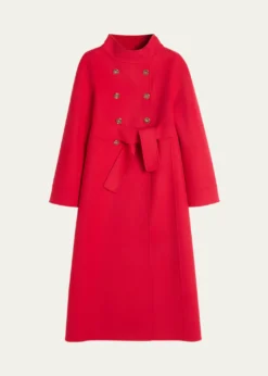 Valentino GaravaniHigh-Neck Double-Breast Belted Wool Cashmere Coat