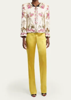 Valentino GaravaniHigh-Rise Satin Straight-Leg Trousers