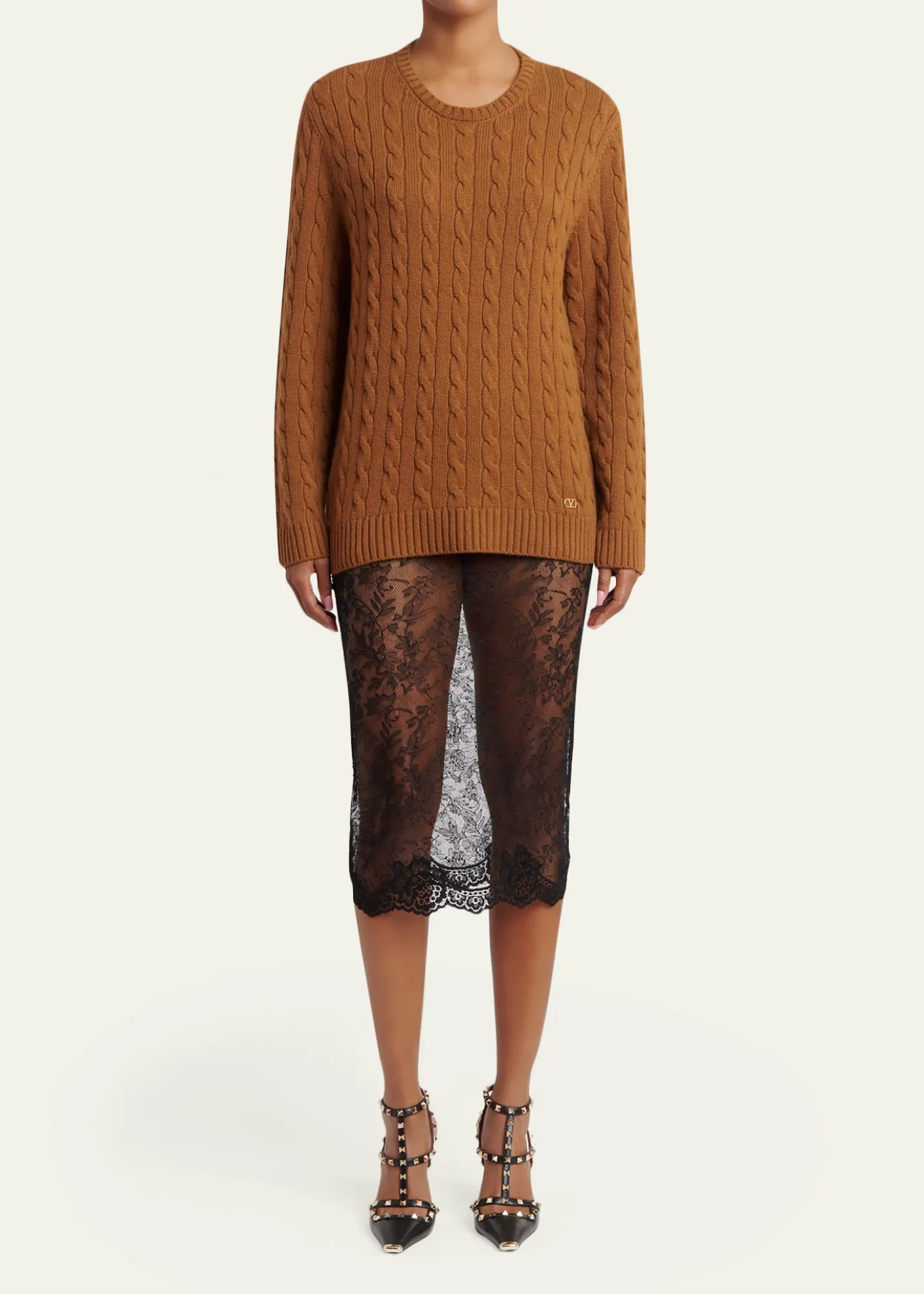 Valentino GaravaniLace Bodycon Midi-Skirt