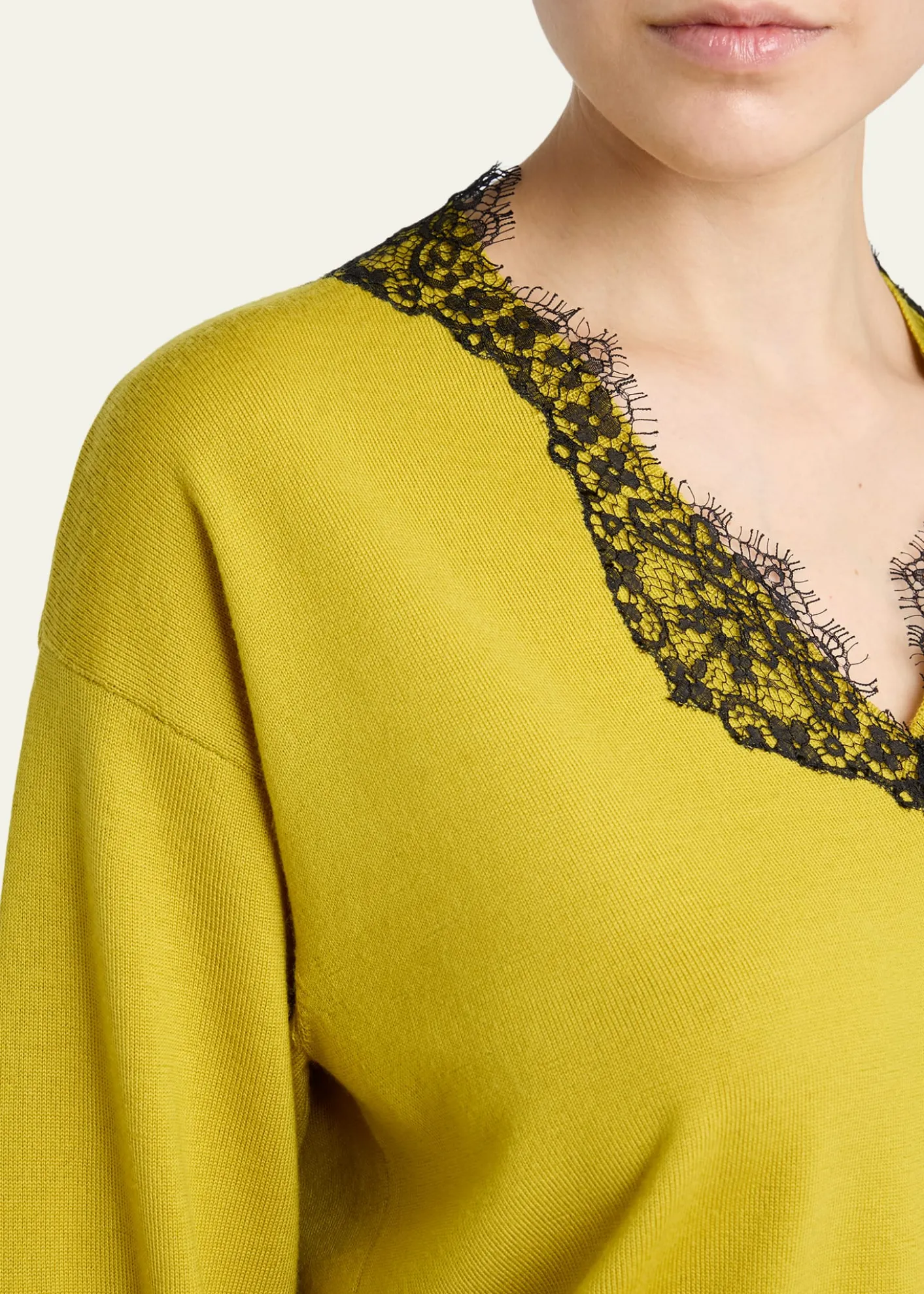 Valentino GaravaniLace-Trim V-Neck Cashmere Sweater