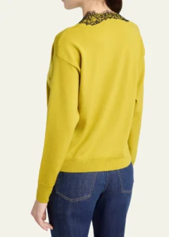 Valentino GaravaniLace-Trim V-Neck Cashmere Sweater