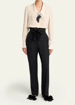 Valentino GaravaniLace-Trim Button-Down Silk Blouse With Polkadot Tie