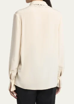Valentino GaravaniLace-Trim Button-Down Silk Blouse With Polkadot Tie