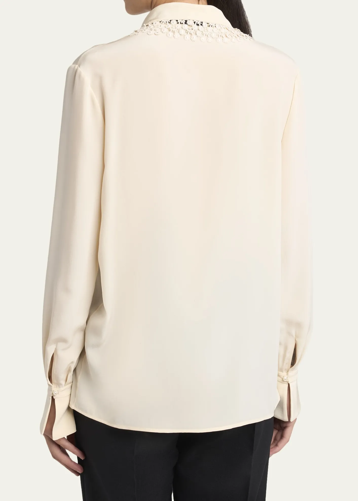 Valentino GaravaniLace-Trim Button-Down Silk Blouse With Polkadot Tie