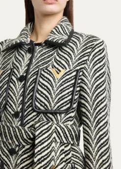 Valentino GaravaniLamb Shearling Cuff Belted Herringbone Coat