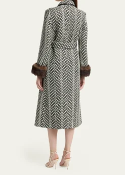 Valentino GaravaniLamb Shearling Cuff Belted Herringbone Coat