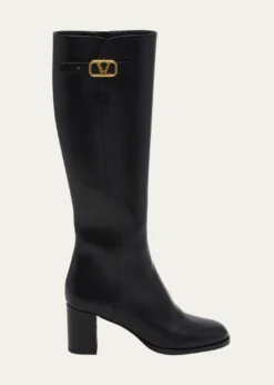 Valentino GaravaniLeather Knee High Boots with V Logo