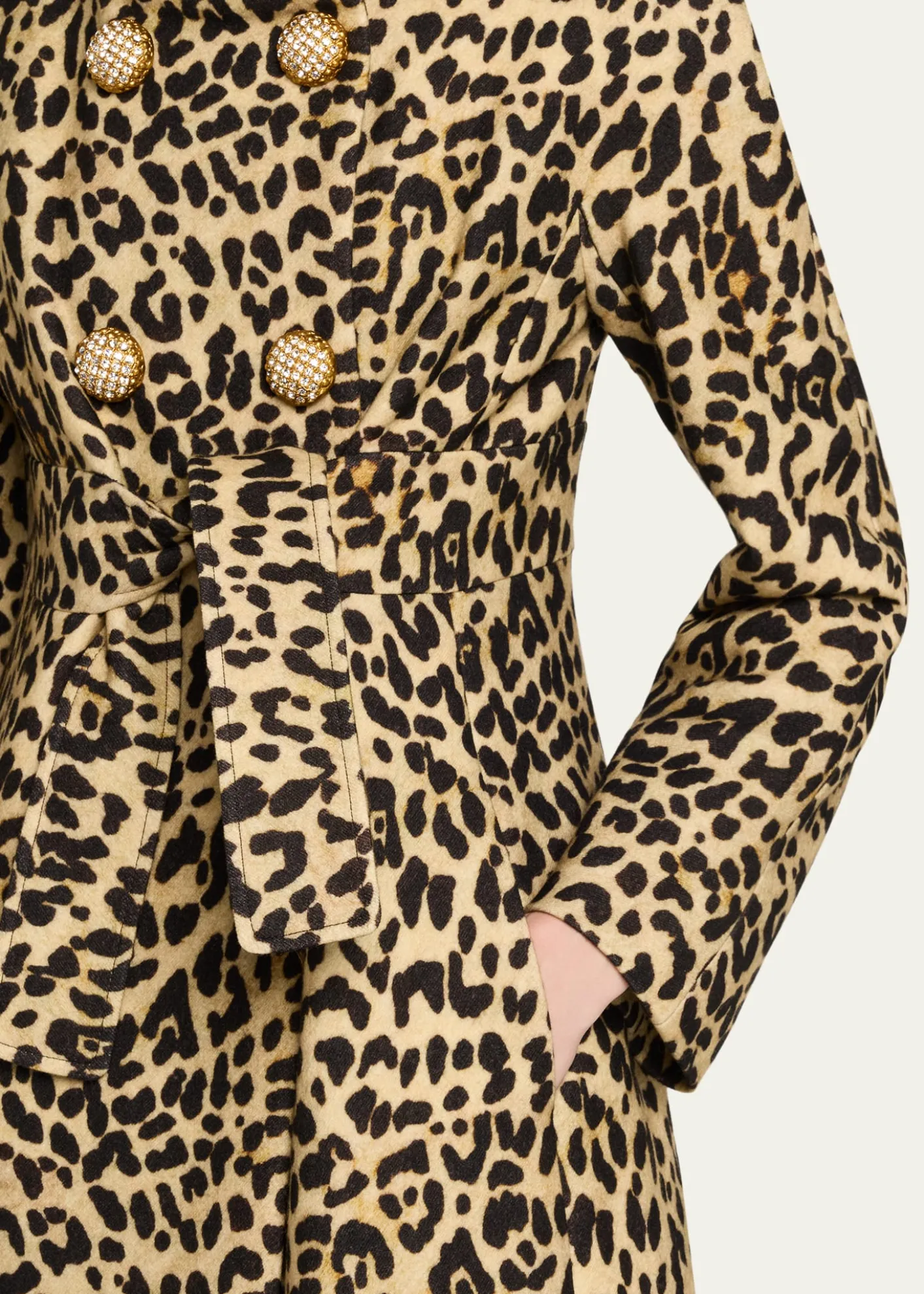 Valentino GaravaniLeopard-Print Wool Double-Breasted Long Coat