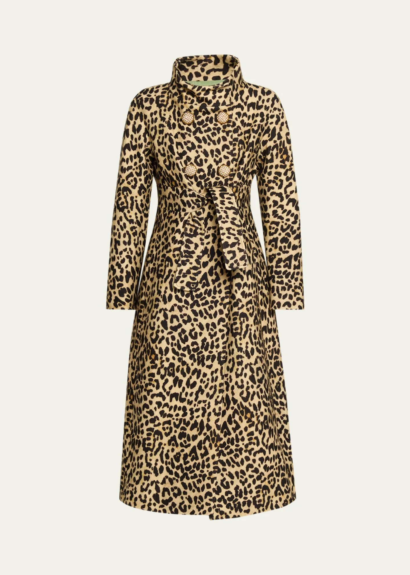 Valentino GaravaniLeopard-Print Wool Double-Breasted Long Coat
