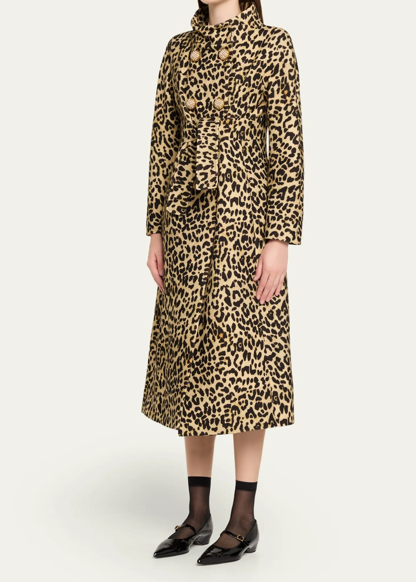 Valentino GaravaniLeopard-Print Wool Double-Breasted Long Coat