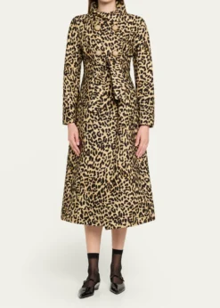 Valentino GaravaniLeopard-Print Wool Double-Breasted Long Coat
