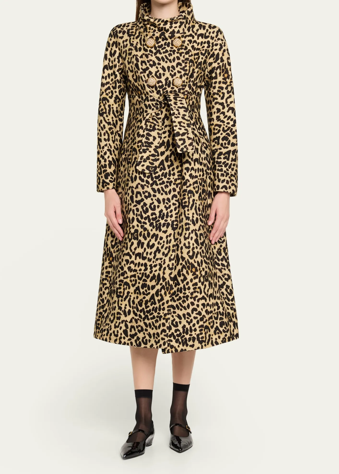 Valentino GaravaniLeopard-Print Wool Double-Breasted Long Coat