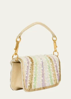 Valentino GaravaniLoco Sequin-Embroidered Moire Top-Handle Bag