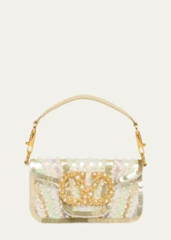 Valentino GaravaniLoco Sequin-Embroidered Moire Top-Handle Bag