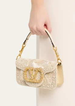 Valentino GaravaniLoco Small Beaded Embroidered Moire Top-Handle Bag