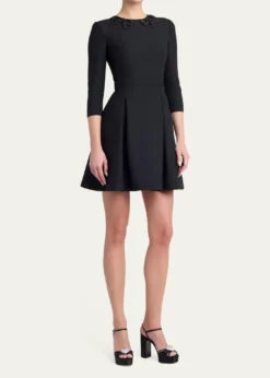 Valentino GaravaniLong-Sleeve Embroidered Bow Mini Dress