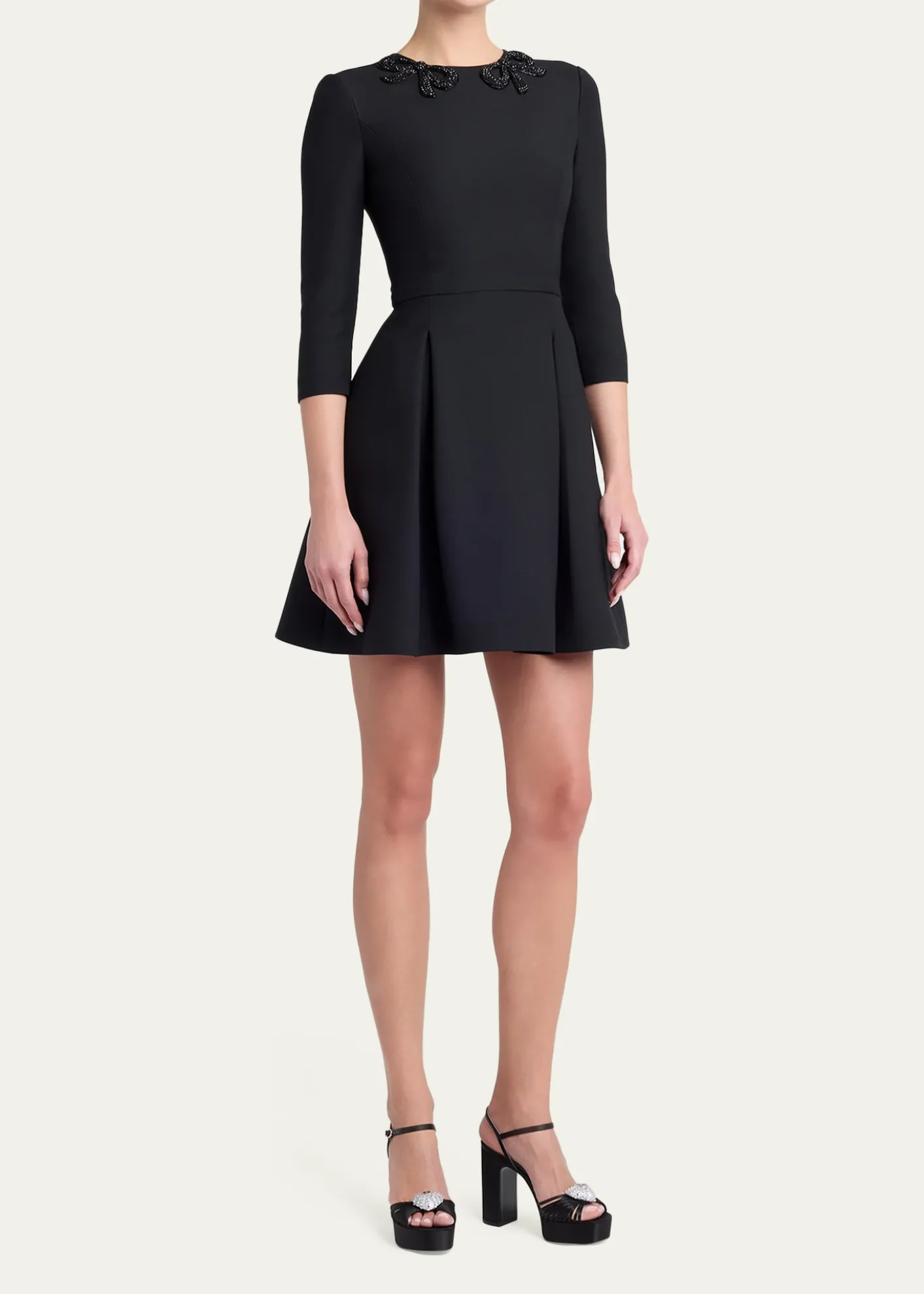 Valentino GaravaniLong-Sleeve Embroidered Bow Mini Dress
