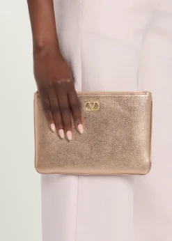 Valentino GaravaniMedium Metallic Leather Flat Pouch Bag
