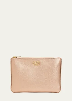 Valentino GaravaniMedium Metallic Leather Flat Pouch Bag