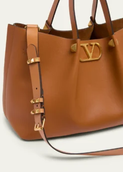 Valentino GaravaniMedium Pleated Rockstud Leather Tote Bag