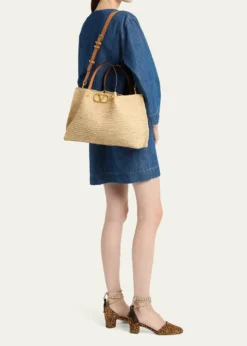 Valentino GaravaniMedium Viscose Raffia Rockstud Tote Bag