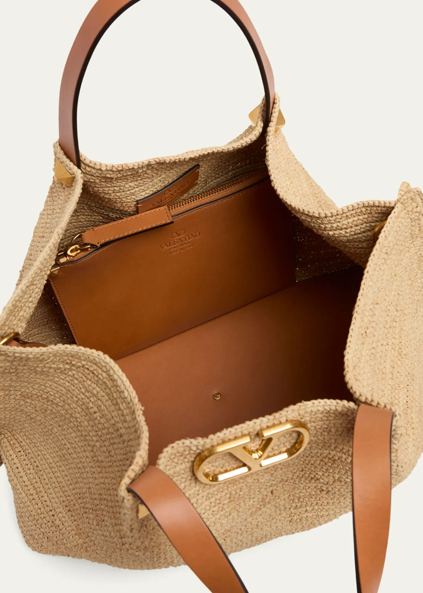 Valentino GaravaniMedium Viscose Raffia Rockstud Tote Bag