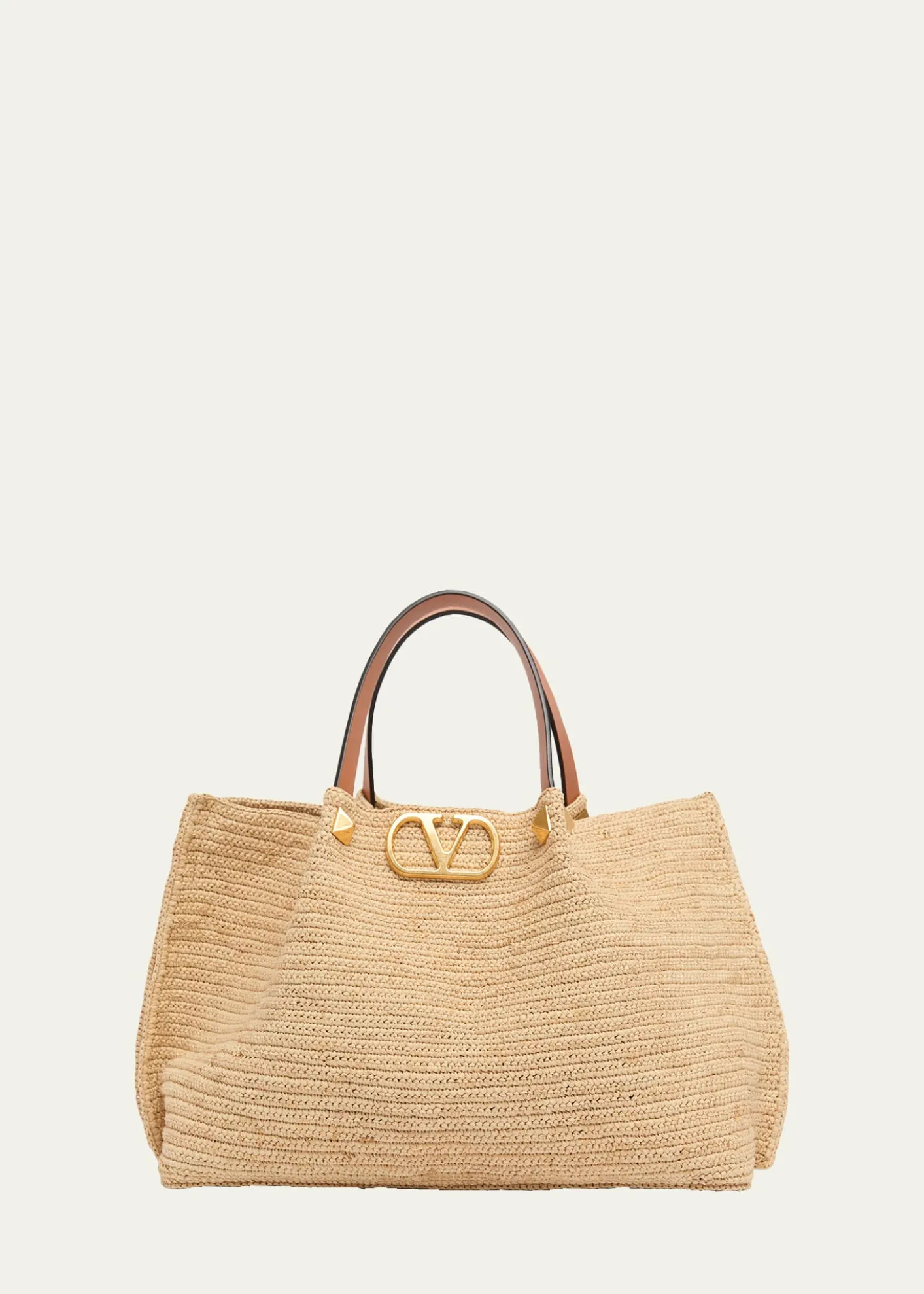 Valentino GaravaniMedium Viscose Raffia Rockstud Tote Bag
